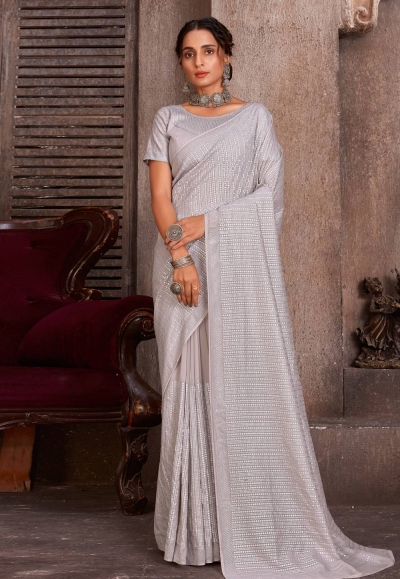 Organza Saree with blouse in Grey colour 6566