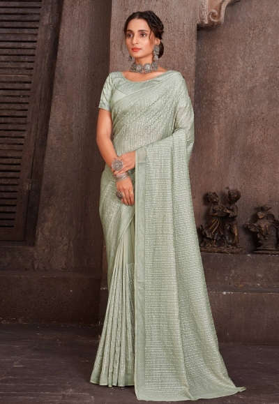 Organza Saree with blouse in Pista green colour 6567