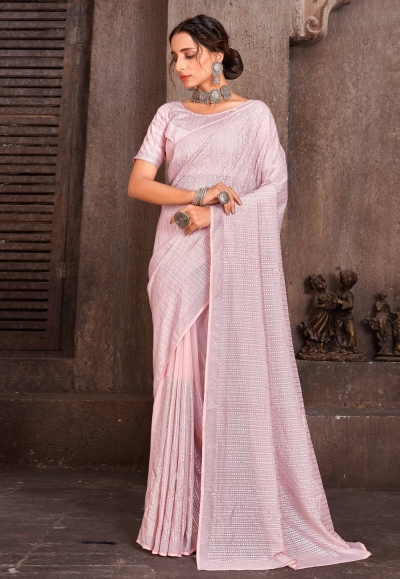 Organza Saree with blouse in Pink colour 6568