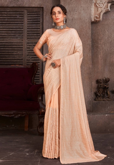 Organza Saree with blouse in Peach colour 6565