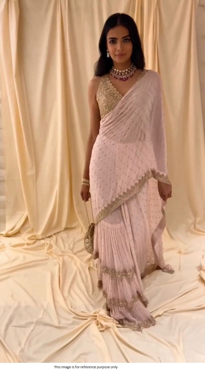 Bollywood Model Light pink Ruffle Mirror work designer saree