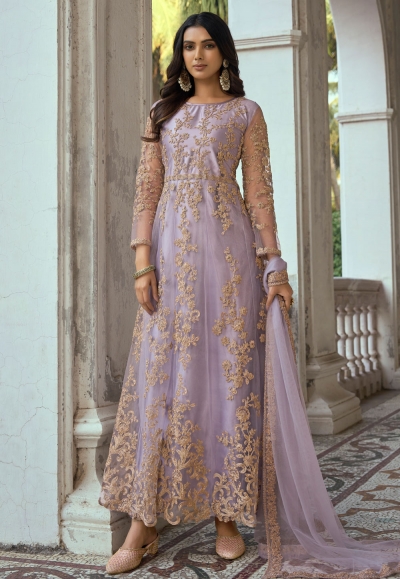 Light purple net embroidered anarkali suit 1003