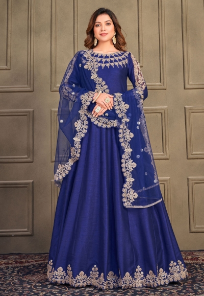 Blue art silk abaya style anarkali suit 10063