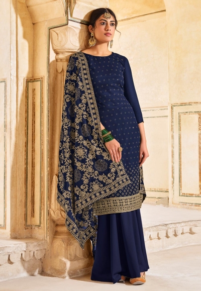 Navy blue georgette palazzo suit 973