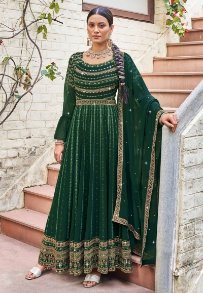 Green georgette abaya style anarkali suit 924