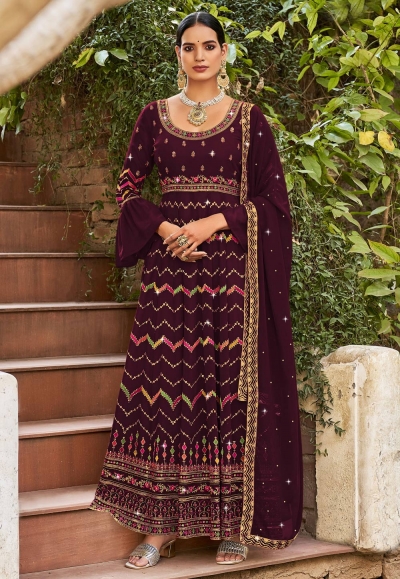 Wine georgette long anarkali suit 921