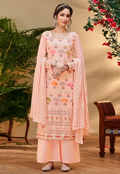 Peach viscose georgette palazzo suit 10114