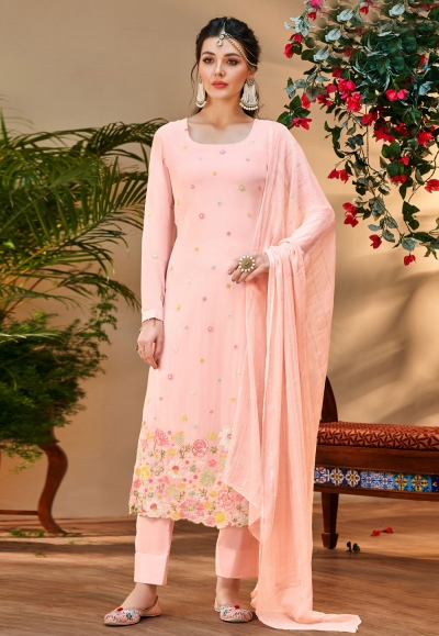 Pink viscose georgette pant style suit 10112