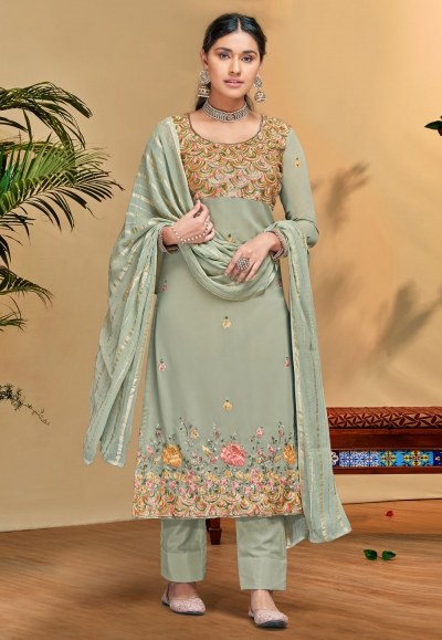 Sea green viscose georgette pakistani suit 10113