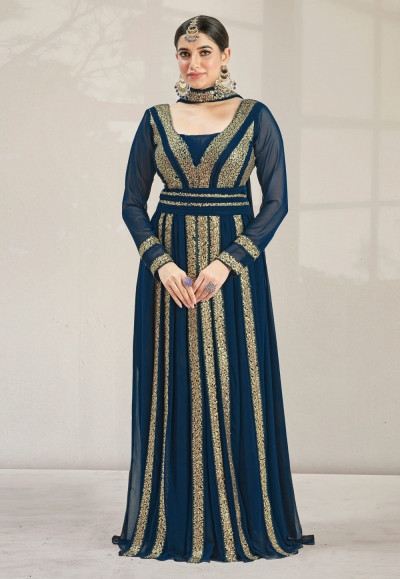 Navy blue georgette long anarkali suit 2004