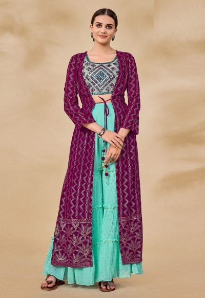 Magenta georgette readymade jacket style suit 27002