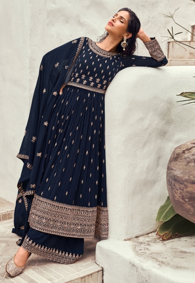 Navy blue georgette palazzo suit 9355