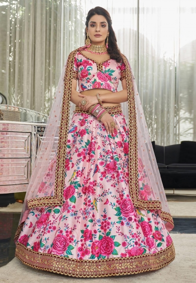 Art silk floral lehenga choli in Light pink colour 7516
