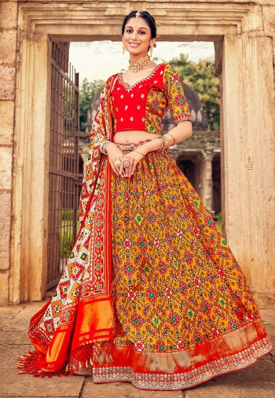 Silk readymade a line lehenga choli in Mustard colour 8012