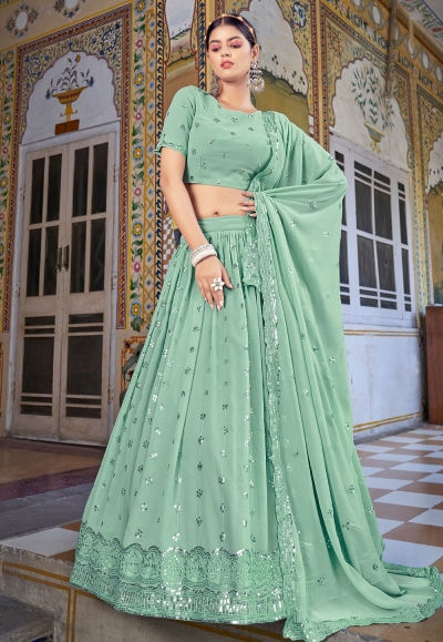 Georgette circular lehenga choli in Sea green colour 152