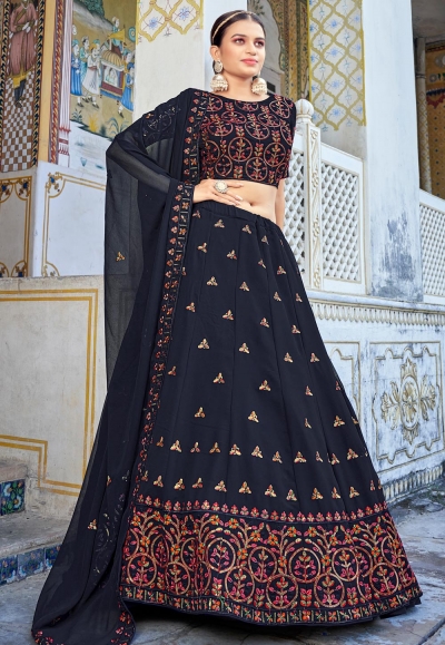 Georgette circular lehenga choli in Navy blue colour 153