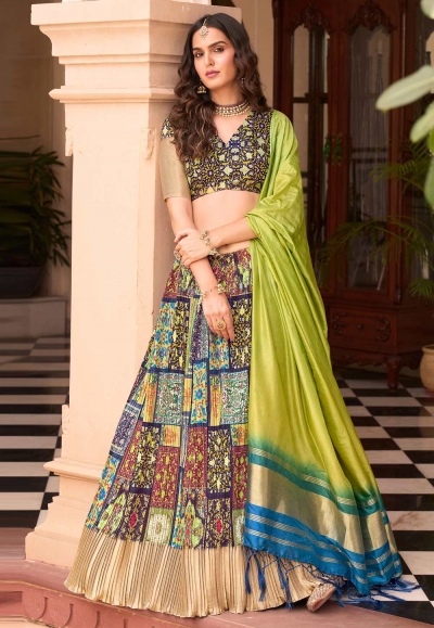 Satin silk circular lehenga choli in Light green colour 707