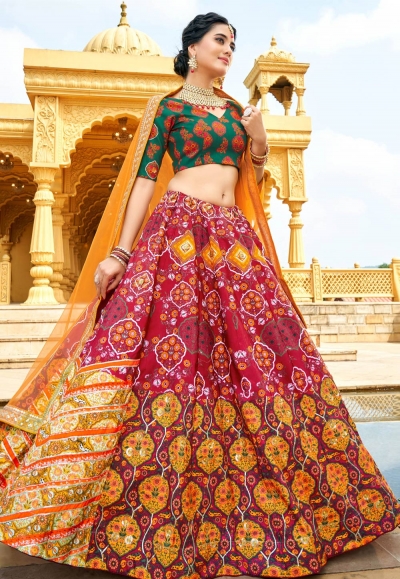 Silk circular lehenga choli in Multicolor colour 157396