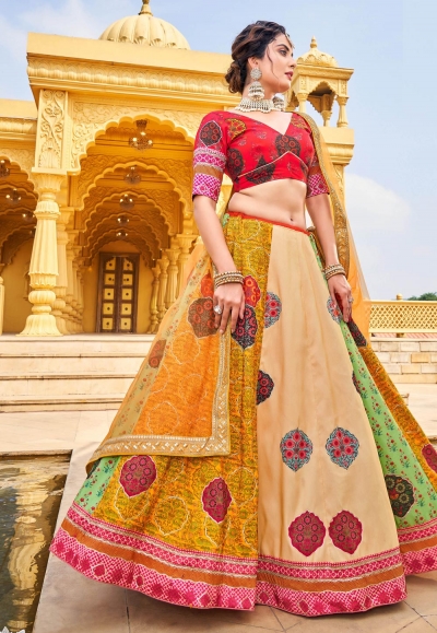 Silk circular lehenga choli in Multicolor colour 157394