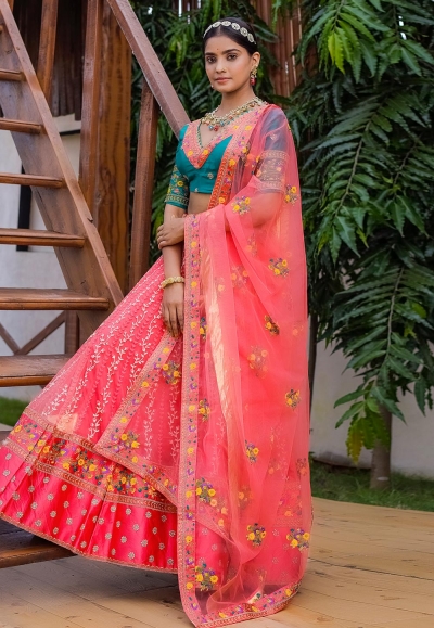 Net a line lehenga choli in Pink colour 1008