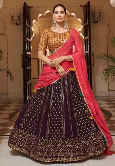 Georgette a line lehenga choli in Purple colour 2202