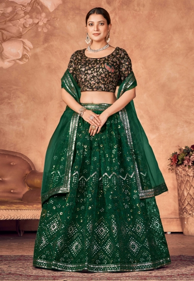 Organza a line lehenga choli in Green colour 4001