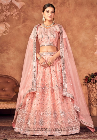 Organza a line lehenga choli in Peach colour 4002