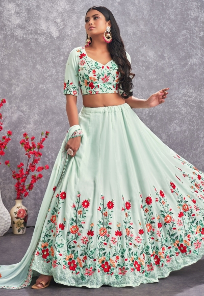 Georgette circular lehenga choli in Sea green colour 2252