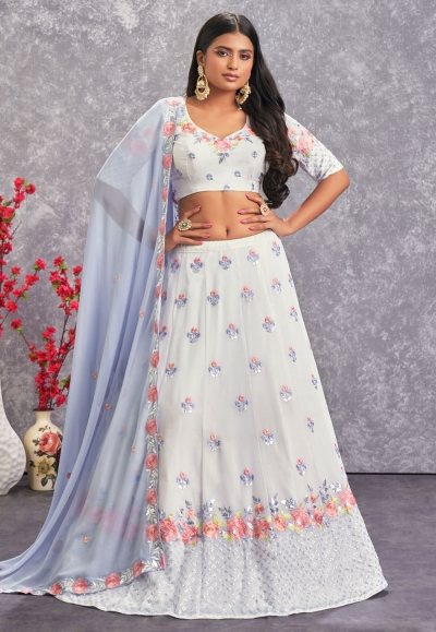 Georgette circular lehenga choli in Off white colour 2253