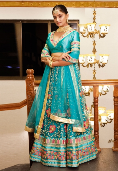 Net a line lehenga choli in Aqua colour 1015