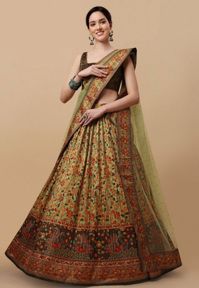 Silk circular lehenga choli in Light green colour 1502