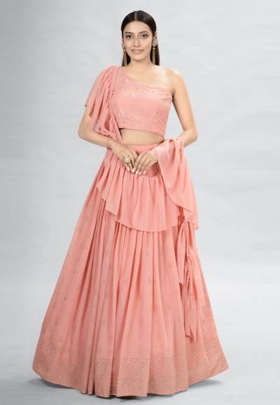 Georgette a line lehenga choli in Peach colour DRS11006