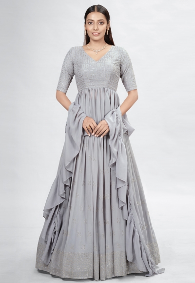 Georgette a line lehenga choli in Grey colour DRS11002