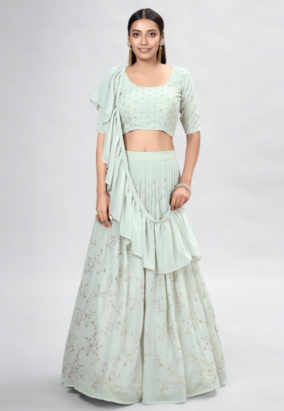 Georgette a line lehenga choli in Light green colour DRS10003