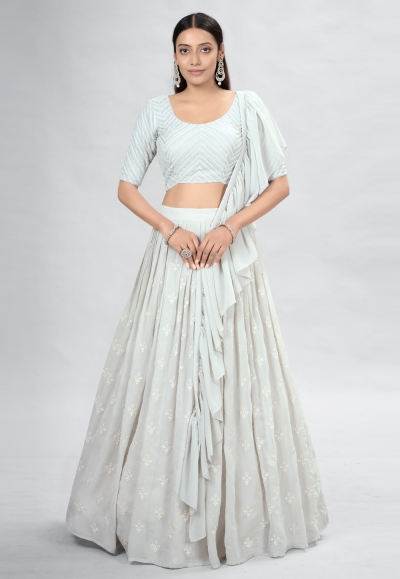 Georgette a line lehenga choli in Off white colour DRS10007