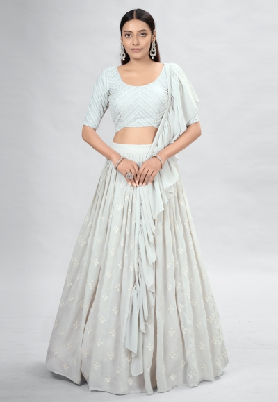 Georgette a line lehenga choli in Off white colour DRS10007