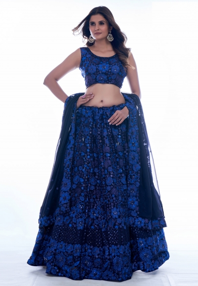 Georgette a line lehenga choli in Blue colour 35003