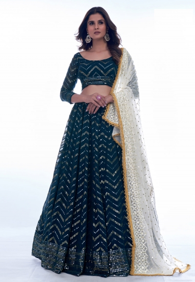 Georgette a line lehenga choli in Teal colour 35004