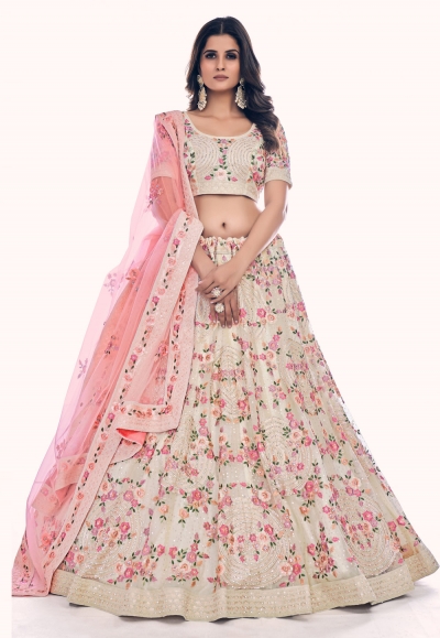 Soft net circular lehenga choli in Off white colour 36001