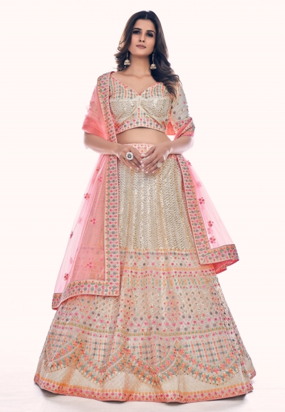 Soft net circular lehenga choli in Off white colour 36002