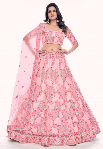 Soft net circular lehenga choli in Pink colour 36005