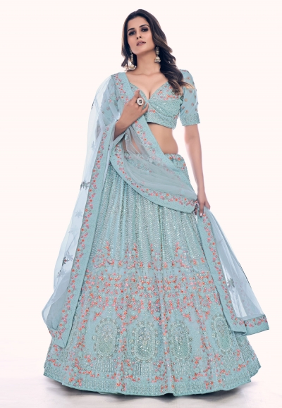 Soft net circular lehenga choli in Sky blue colour 36007