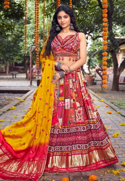 Silk readymade circular lehenga choli in Multicolor colour 105