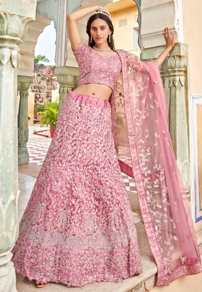 Net a line lehenga choli in Pink colour 2085