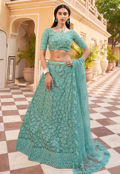 Net a line lehenga choli in Sea green colour 2084C