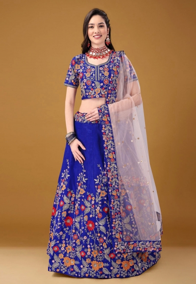 Satin silk a line lehenga choli in Blue colour 11001