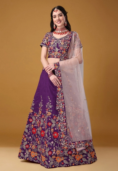 Satin silk a line lehenga choli in Purple colour 11007