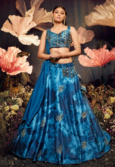 Velvet circular lehenga choli in Blue colour 2273