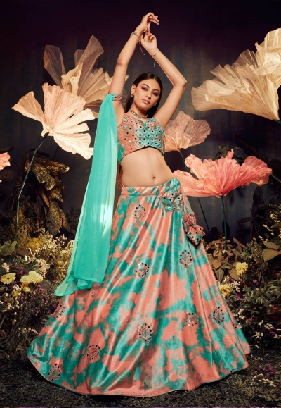 Velvet circular lehenga choli in Peach colour 2275