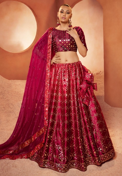 Velvet circular lehenga choli in Magenta colour 2282